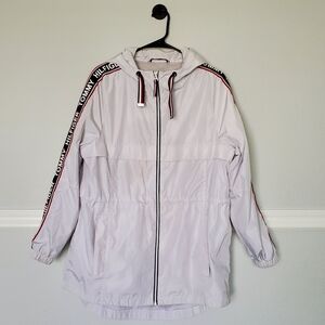Tommy Hilfiger Lightweight Windbreaker Hooded Zip Up Jacket White Black Red M